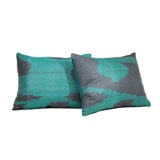 Silk Ikat Cushions in Emerald Green & Black