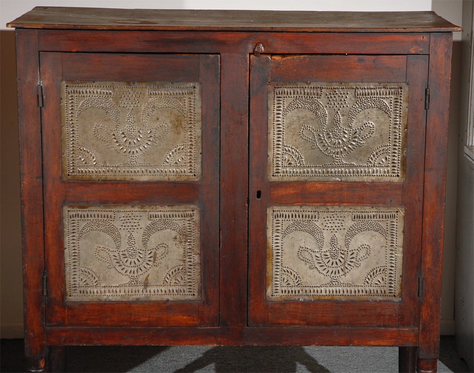 American RARE 19THC WALNUT ORNATE MOON&STAR W/URN PUNCHTIN PIE SAFE