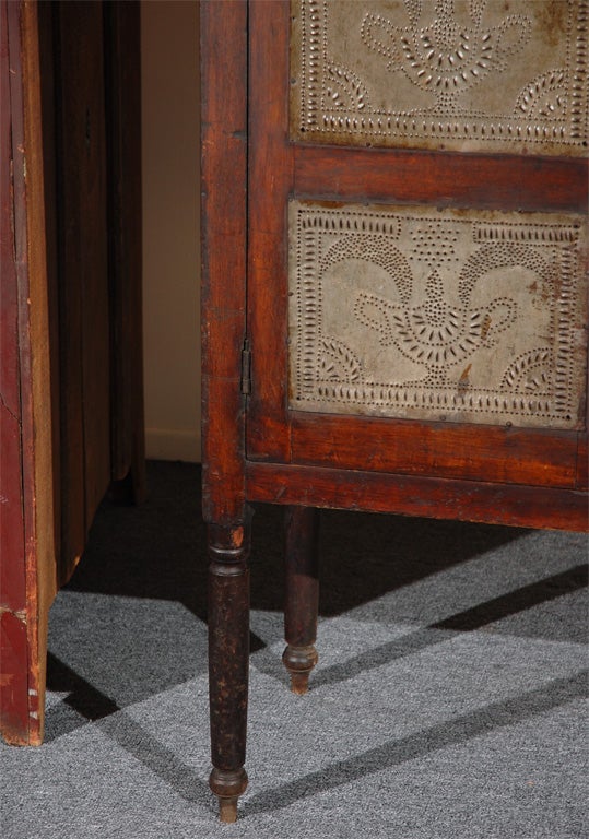 19th Century RARE 19THC WALNUT ORNATE MOON&STAR W/URN PUNCHTIN PIE SAFE