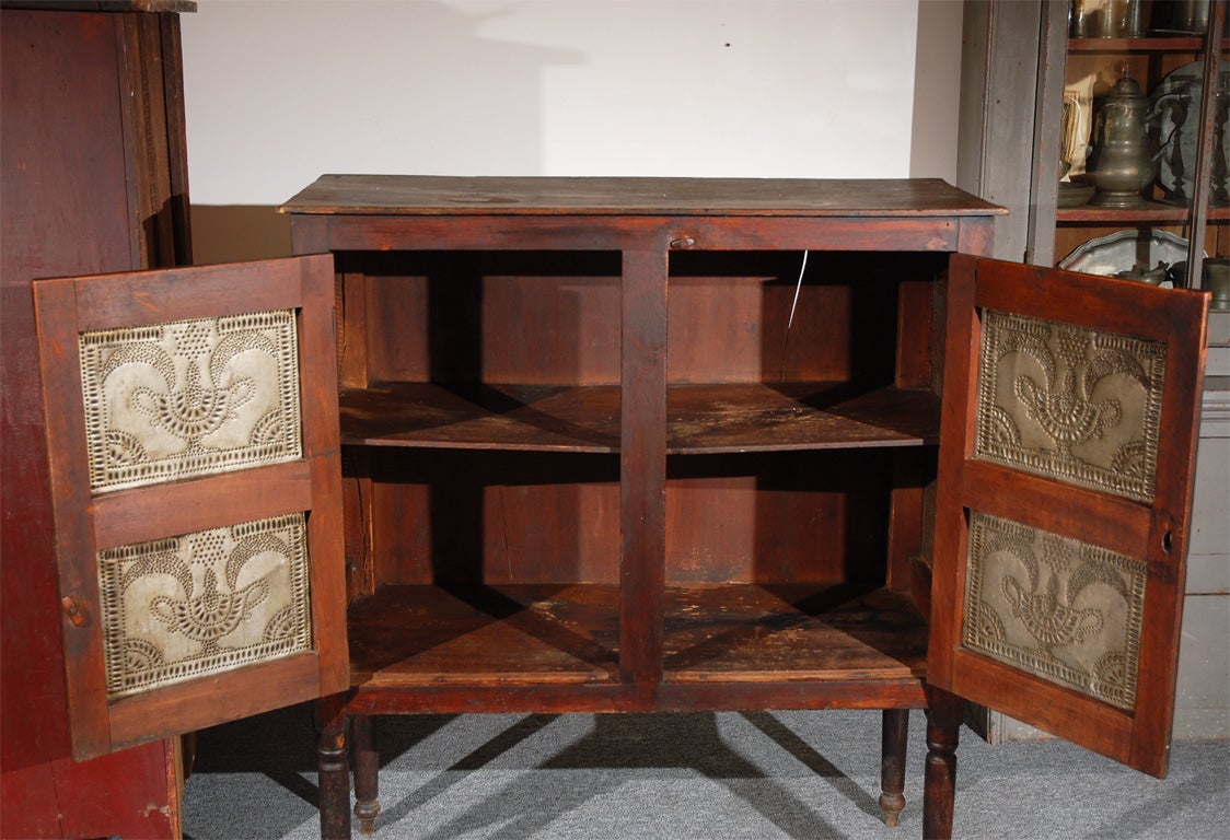 RARE 19THC WALNUT ORNATE MOON&STAR W/URN PUNCHTIN PIE SAFE 2
