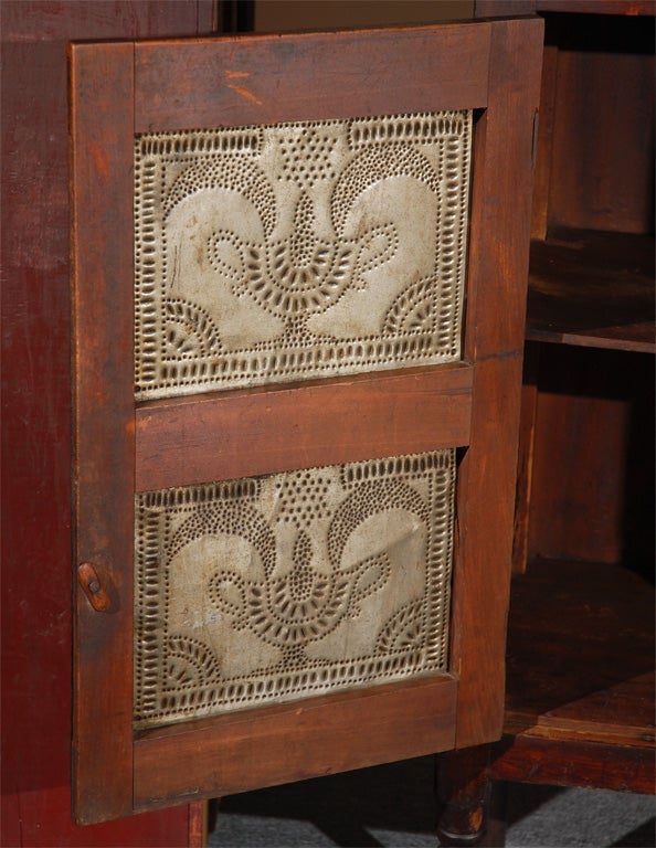 RARE 19THC WALNUT ORNATE MOON&STAR W/URN PUNCHTIN PIE SAFE 3