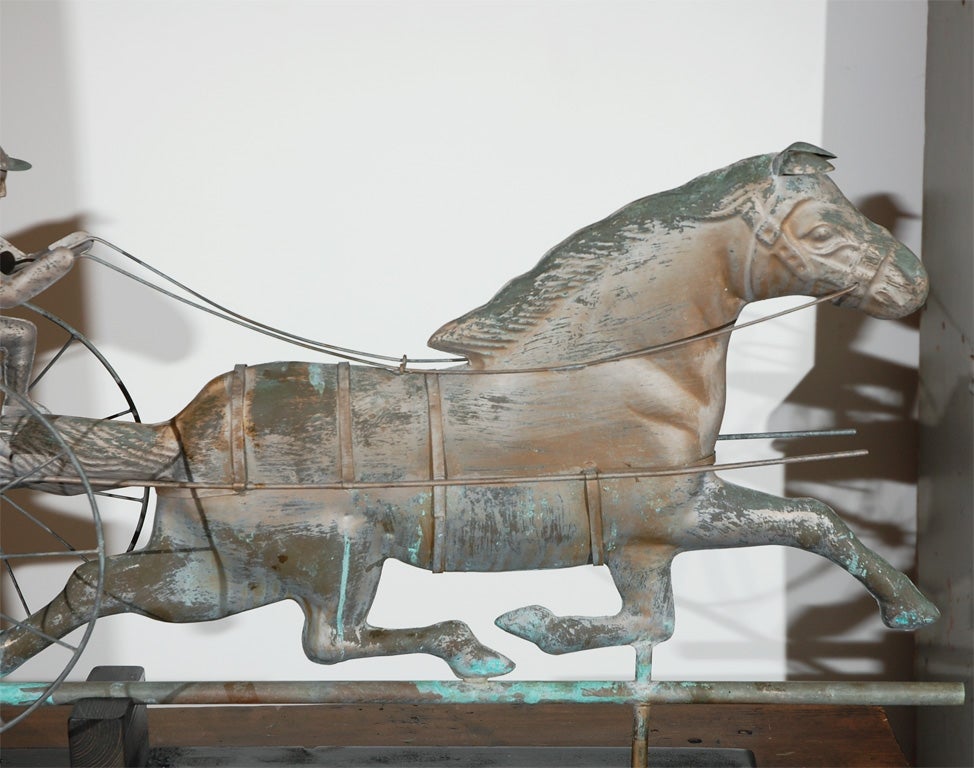 American EARLY 20THC HORSE & RIDER WEATHERVANE W/PAINT OVER COPPER