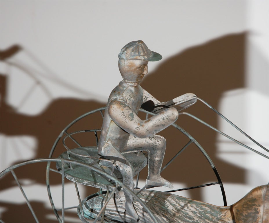 Mid-20th Century EARLY 20THC HORSE & RIDER WEATHERVANE W/PAINT OVER COPPER