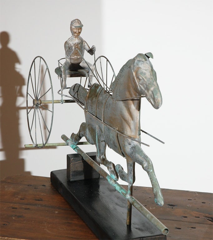 Copper EARLY 20THC HORSE & RIDER WEATHERVANE W/PAINT OVER COPPER