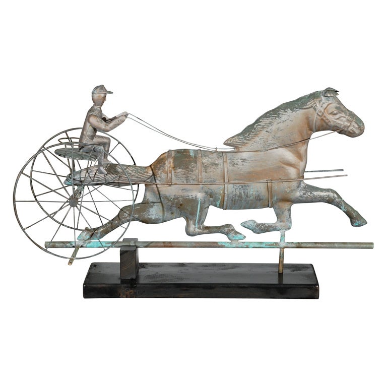 EARLY 20THC HORSE & RIDER WEATHERVANE W/PAINT OVER COPPER