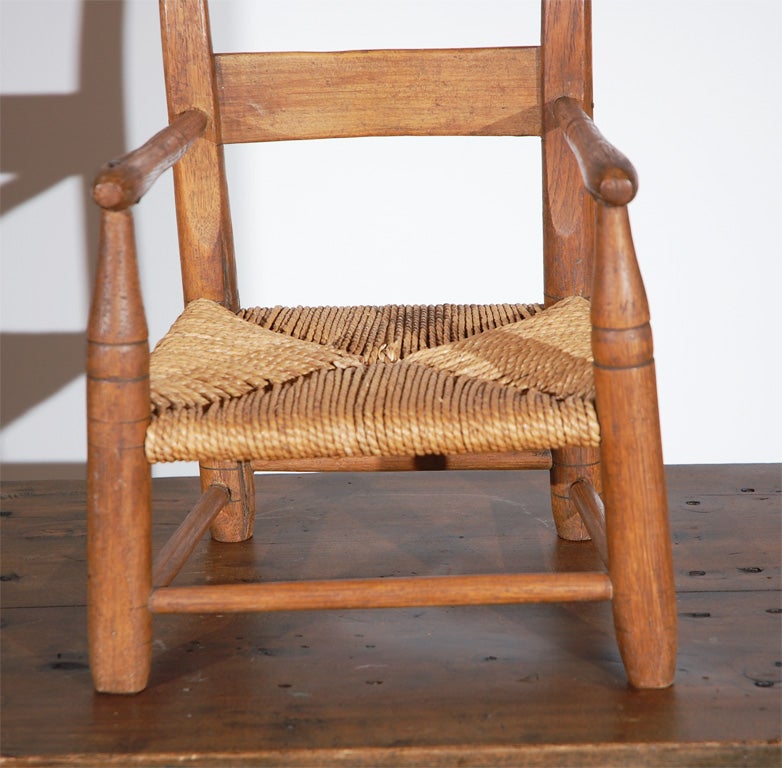 Early 19th Century Hickory Childs Chair with Original Rush Seat 1