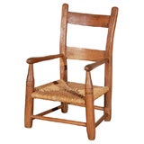 Early 19th Century Hickory Childs Chair with Original Rush Seat