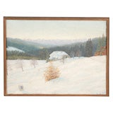 EARLY 20THC NEW ENGLAND SNOW SCENE PAINTING  IN ORIGINAL FRAME