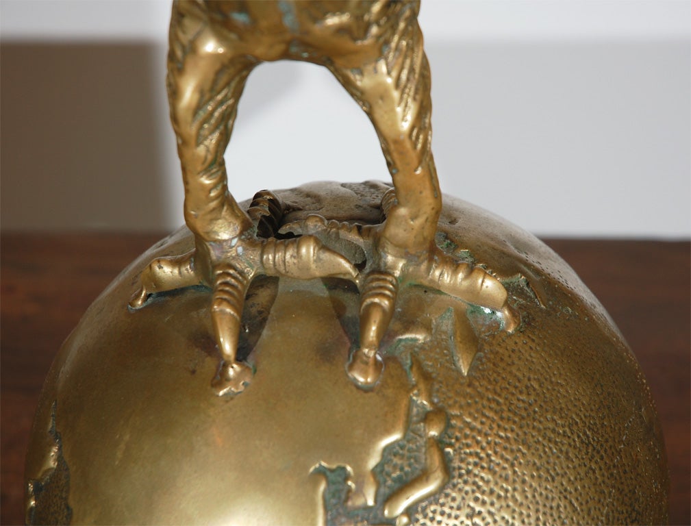 19th Century RARE OVERSIZED EAGLE ON GLOBE IN SOLID BRASS/THE TOP   FLAG POLE