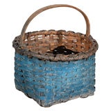 WONDERFUL 19THC ORIGINAL BLUE PAINTED LARGE HANDLED BASKET