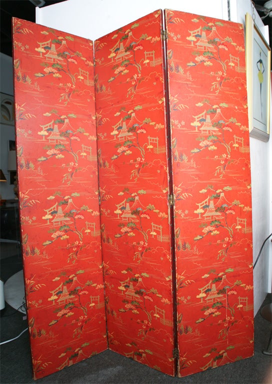 Wood screen with chinese wall paper a real Park Avenue Decorators Gem