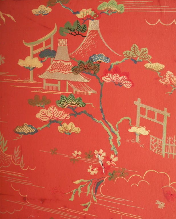 Late 20th Century Decorators Chinese Red Wall Paper Screen