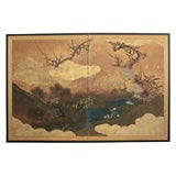 Meiji Japanese Two Fold Landscape Screen