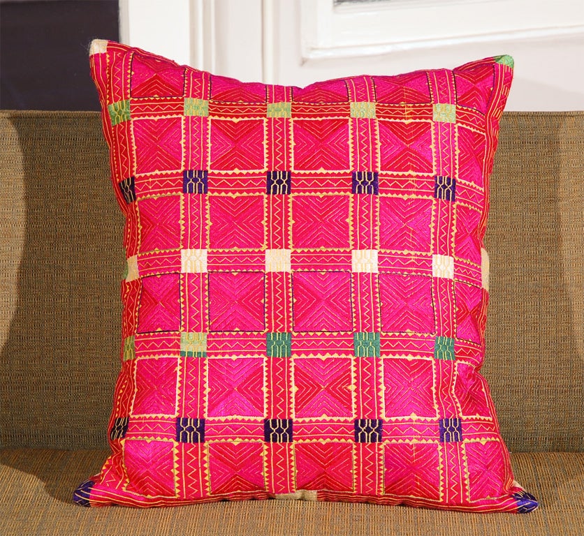 Mid-20th Century Swat Valley embroidered pillows w/ kapok fill.
