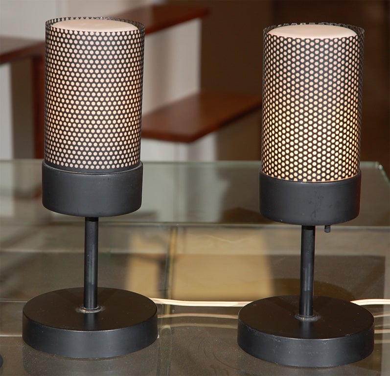 Pr.of  Prescolite perforated metal and glass table lamps