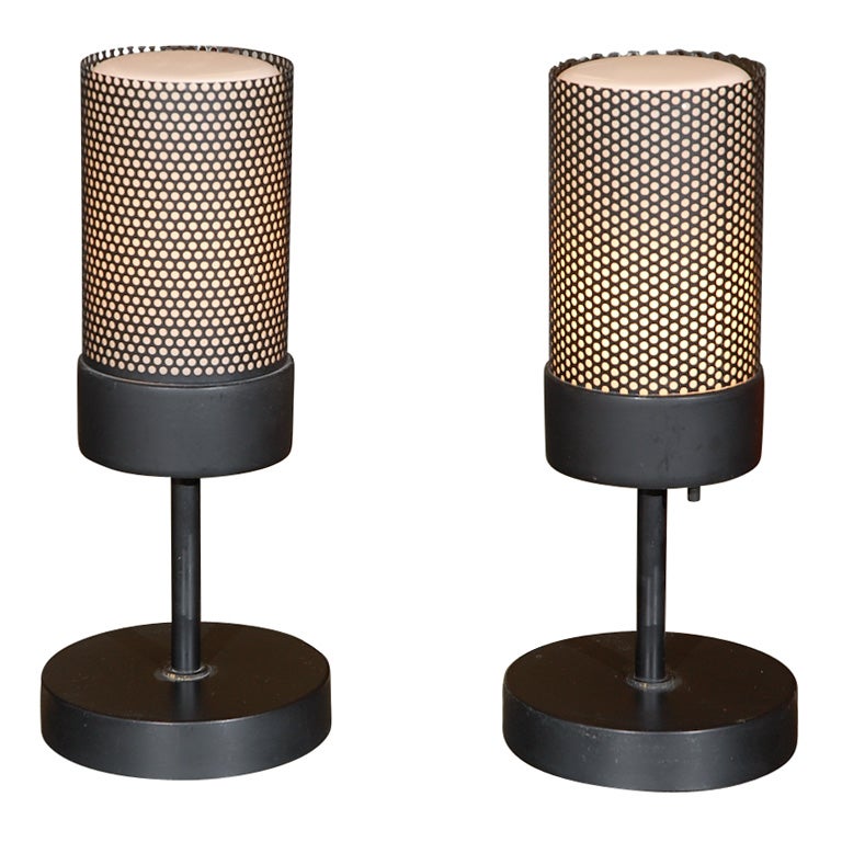 Pr.of  Prescolite perforated metal and glass table lamps