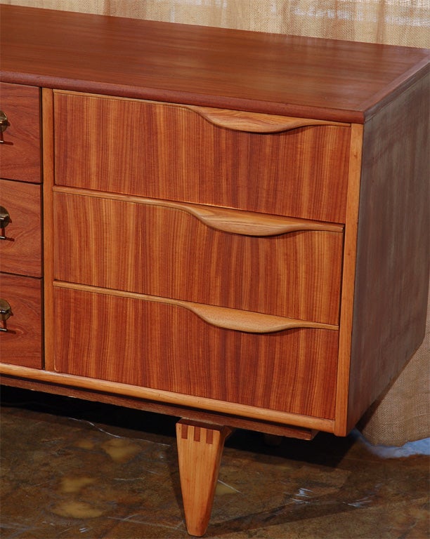 Mid-20th Century Custom made oak and teak dresser with brass pulls