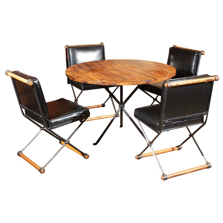 Wrought iron and oak hacienda style dining set by Cleo Balden