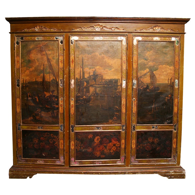 18th and 19th Century Venetian Painted Three-Door Cabinet For Sale