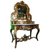 19th Century English Victorian Mother of Pearl Inlaid Vanity Dressing Table