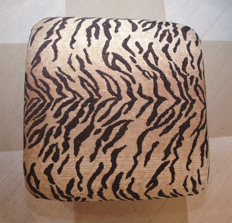 Pair of English, Circa 1930, Upholstered Ottomans on Bamboo Legs