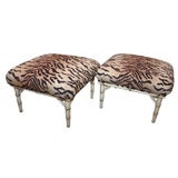 Pair of English, Circa 1930, Upholstered Ottomans on Bamboo Legs