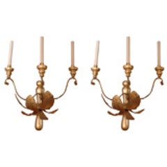 Pair of French Tole and Wooden Water Gilt Sconces, circa 1920 8