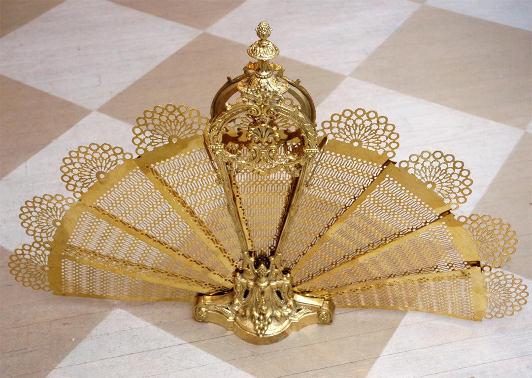 English 19th Century Brass Fan Folding Fire Screen