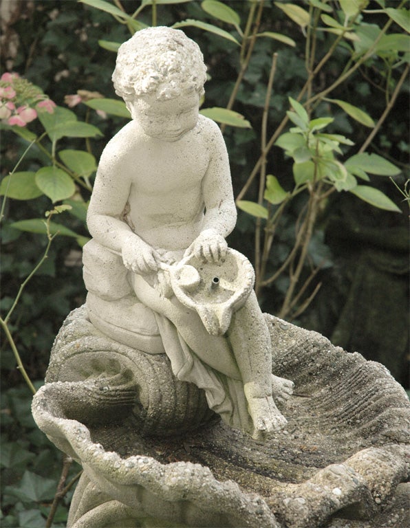 Cement Fountain of Figure and Shells, American, circa 1900 In Good Condition In Southampton, NY