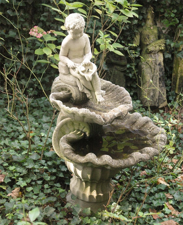 20th Century Cement Fountain of Figure and Shells, American, circa 1900