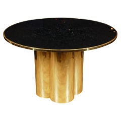 Brass Quadrifole Table with Cracked Smoke Glass Top by John Mascheroni