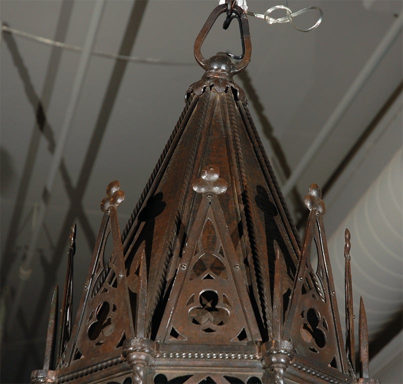 Large Mid 19th Century Neo-Gothic Iron Lantern In Good Condition In Los Angeles, CA