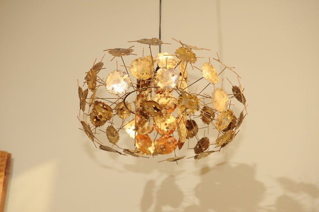 Canadian Brass Torch Cut Brutalist Jere Style Hanging Lamp