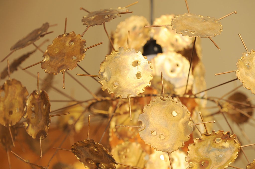 Mid-20th Century Brass Torch Cut Brutalist Jere Style Hanging Lamp