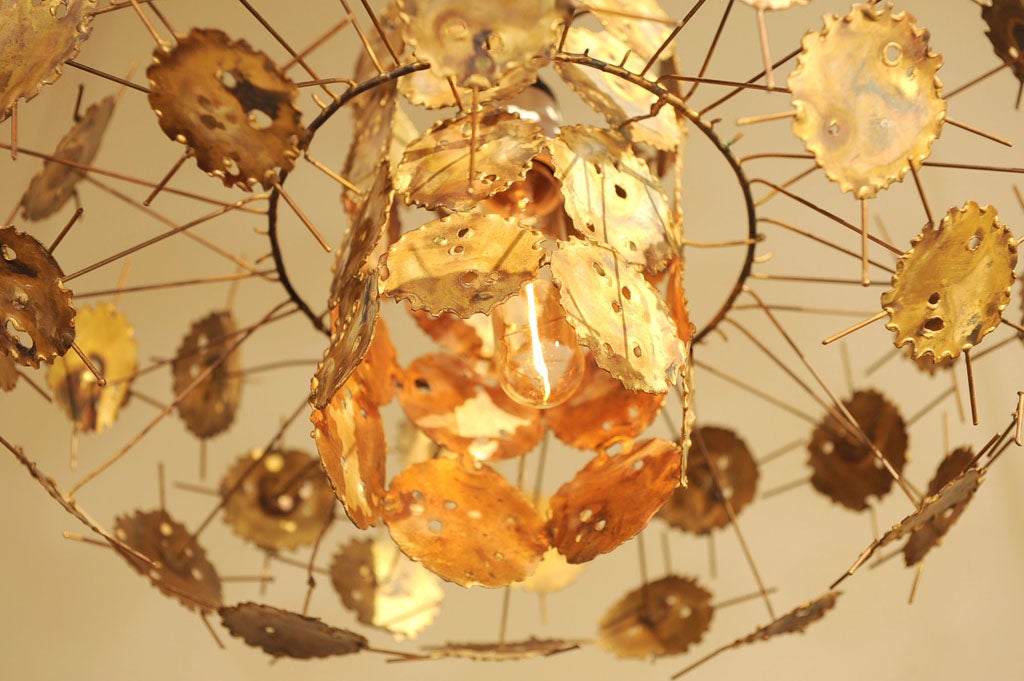 Brass Torch Cut Brutalist Jere Style Hanging Lamp 3