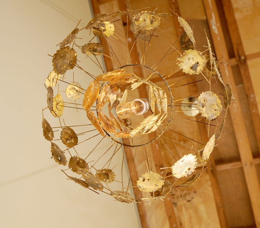 Brass Torch Cut Brutalist Jere Style Hanging Lamp 4