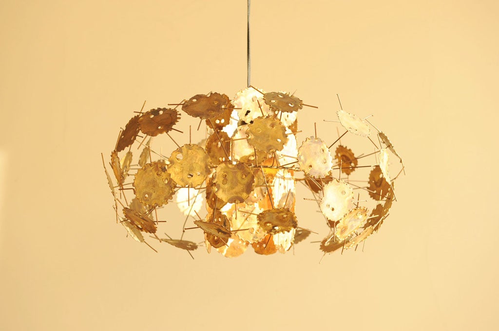 Brass Torch Cut Brutalist Jere Style Hanging Lamp 6