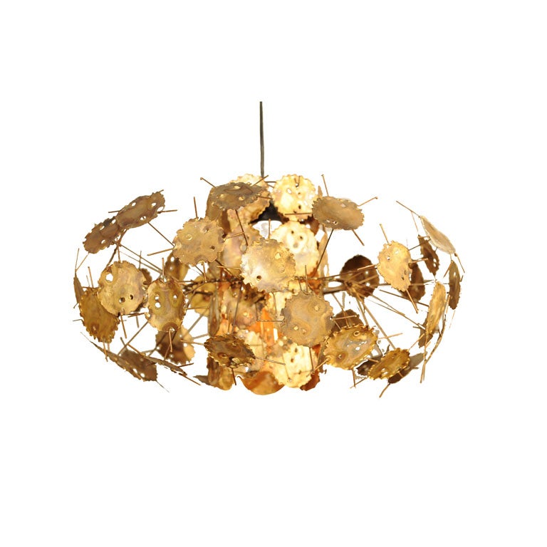 Brass Torch Cut Brutalist Jere Style Hanging Lamp