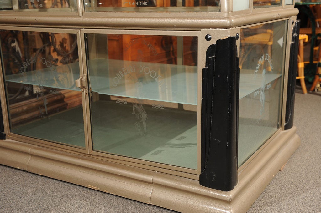 French Art Deco Glass, Metal & Wood Display Case For Sale 5