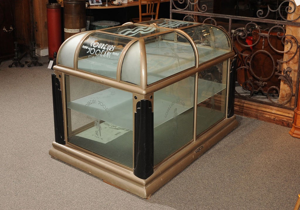 Art Deco merchants display case of glass,metal & painted wood with top and back loading doors - 'Coureurs D'Oceans, by Jacques Lumbroso
circa, 1930 France