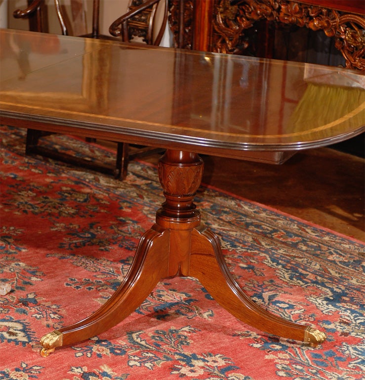 English Double Pedestal Sheraton Style Solid Mahogany Dining Table