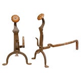 Used PAIR OF IRON ANDIRONS WITH RONDEL FINIALS