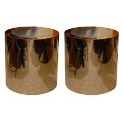 PAIR OF STEEL AND BRASS DRUM TABLES
