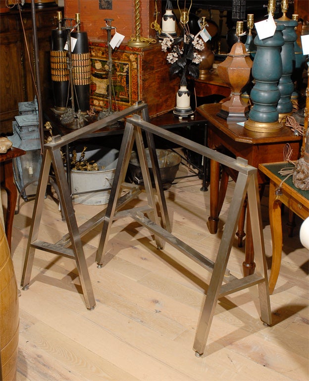 PAIR OF MID CENTURY  SAWHORSE BASES, CHROME FINISH