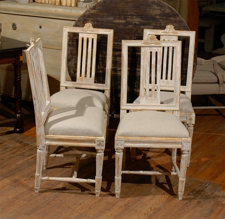Set of Four Swedish Early 19th Century Period Gustavian Side Chairs 3