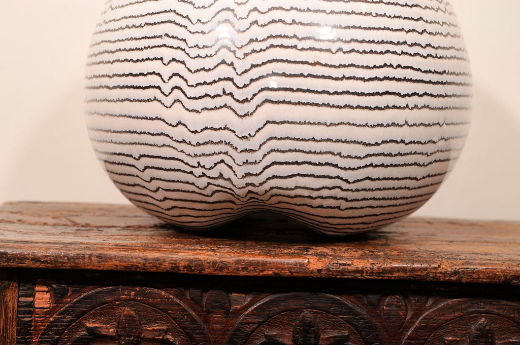 Overscaled Danish Black and White Glazed Ceramic Vessel In Excellent Condition In New York, NY