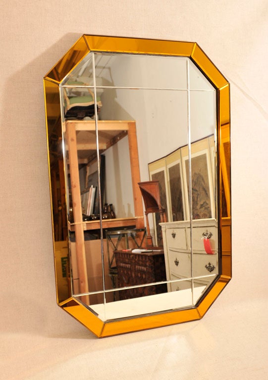 Mid-20th Century Art Deco Amber Glass Trimmed Mirror, England, c. 1930's