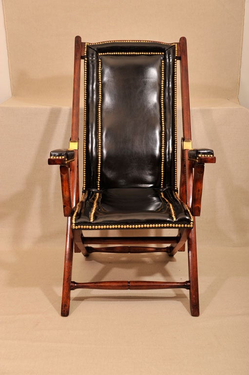 English Folding Mahogany Campaign Chair, England, Late 19th C.