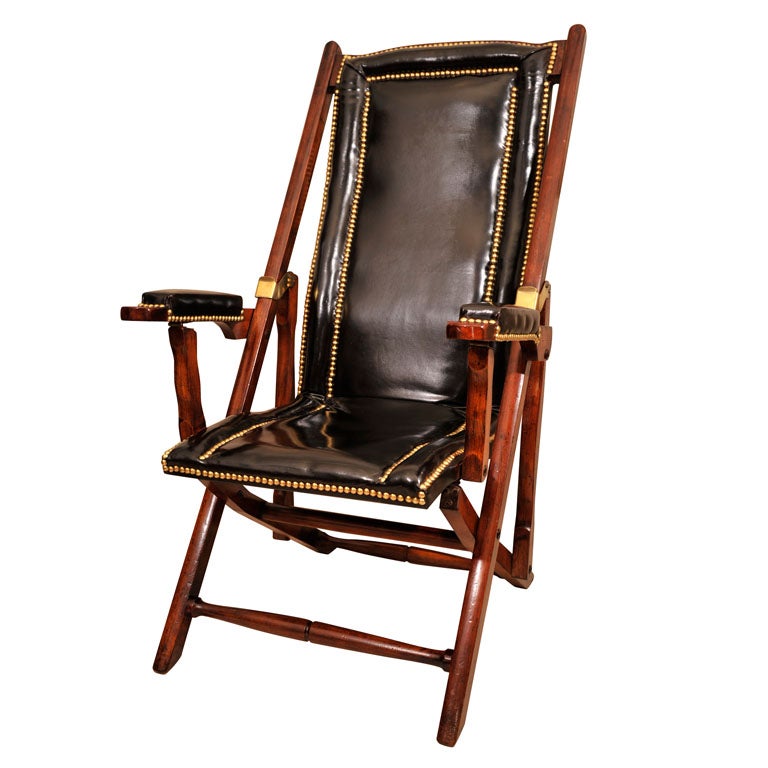 Folding Mahogany Campaign Chair, England, Late 19th C.