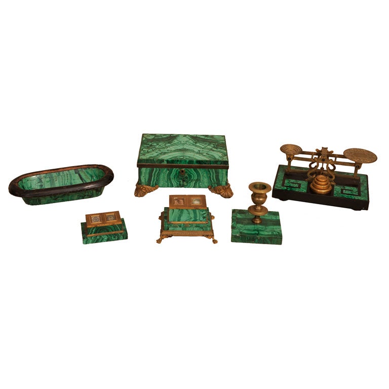 Collection of Russian Malachite Desk Accessories, 19th Century